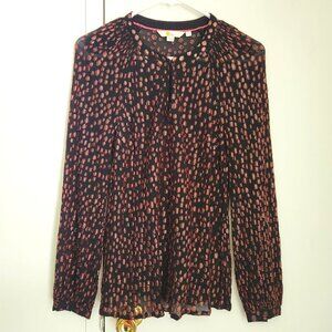 Boden Black Metallic Bronze Polka Dot Lightweight Long Sleeve Blouse Size 2